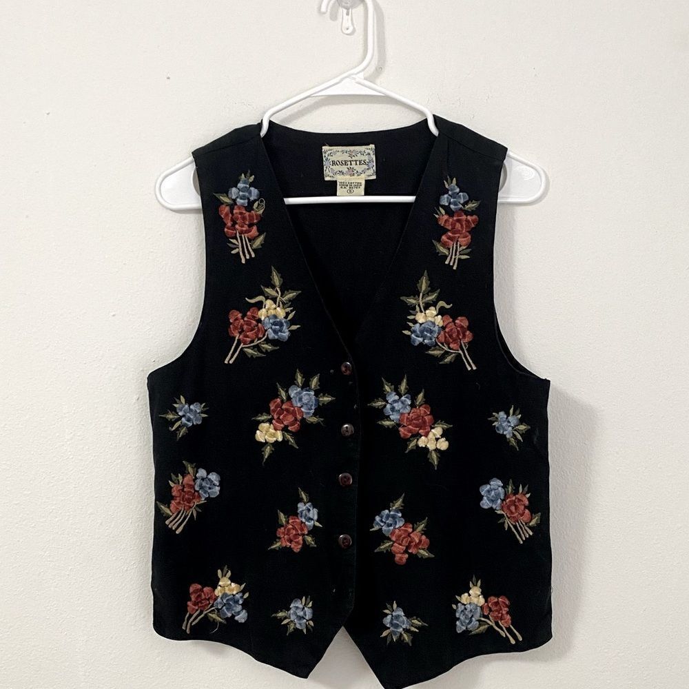 Vintage 100% Cotton Floral Black Women’s Vest
